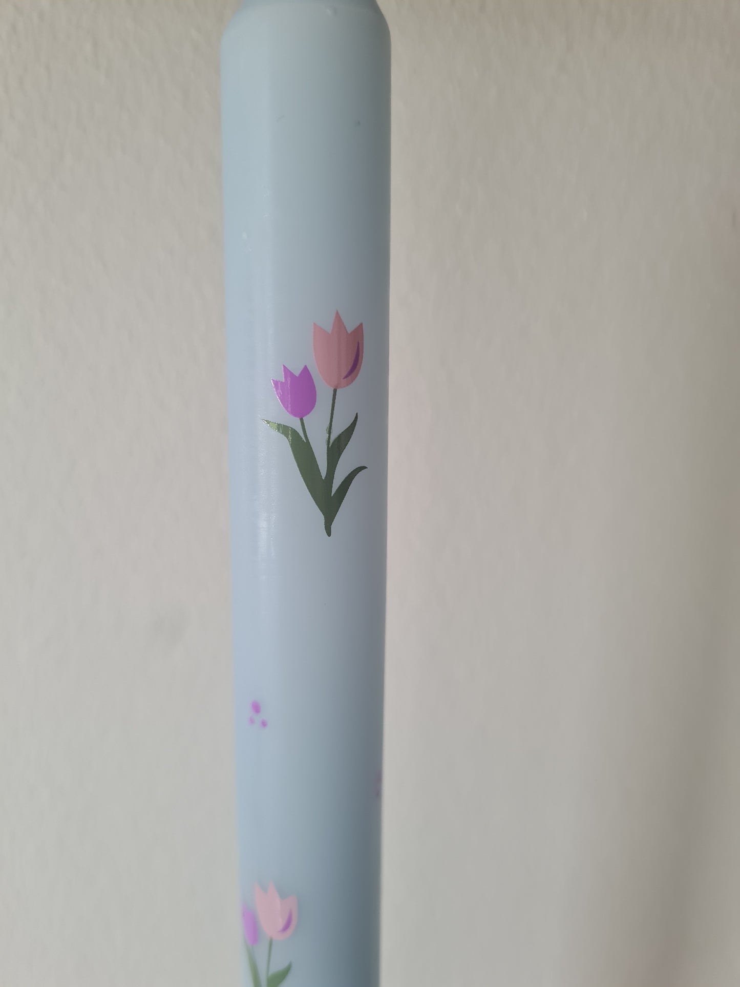 Ekstra lange kronelys med blomstertryk - blå